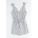 White Striped Print Wrap Sleeveless Romper