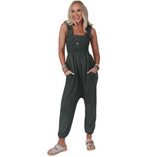 Gray Smocked Ruffled Straps High Waist Sleeveless Jumpsuit
