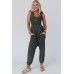 Gray Smocked Ruffled Straps High Waist Sleeveless Jumpsuit