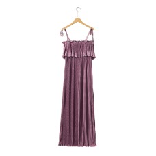 Rose Tan Solid Self Tied Straps Pleated Wide Leg Jumpsuit