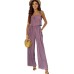 Rose Tan Solid Self Tied Straps Pleated Wide Leg Jumpsuit