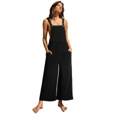 Fiery Red Solid Color Corduroy Wide Leg Bib Overalls