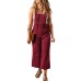 Fiery Red Solid Color Corduroy Wide Leg Bib Overalls Fiery Red Solid Color Corduroy Wide Leg Bib Overalls