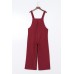 Fiery Red Solid Color Corduroy Wide Leg Bib Overalls Fiery Red Solid Color Corduroy Wide Leg Bib Overalls