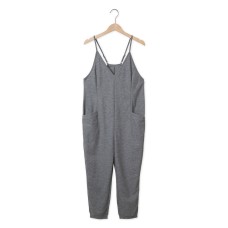 Green Textured Sleeveless V-Neck Pocketed Casual Jumpsuit