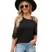 Black Lace Splicing Strappy Cold Shoulder Top