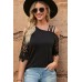 Black Lace Splicing Strappy Cold Shoulder Top