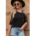 Black Lace Splicing Strappy Cold Shoulder Top