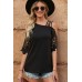 Black Lace Splicing Strappy Cold Shoulder Top