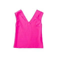 Rose V Neck Pleated Backless Cap Sleeve Top