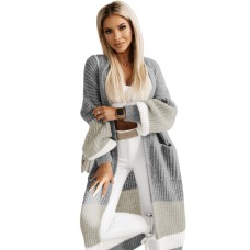 Gray Colorblock Cable Knit Side Pockets Duster Cardigan
