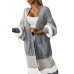 Gray Colorblock Cable Knit Side Pockets Duster Cardigan