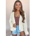 Beige Plain Hollowed Knit Button Front Cardigan