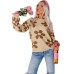Spinach Green Big Flower Knit Ribbed Trim Sweater