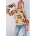 Spinach Green Big Flower Knit Ribbed Trim Sweater