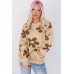 Spinach Green Big Flower Knit Ribbed Trim Sweater