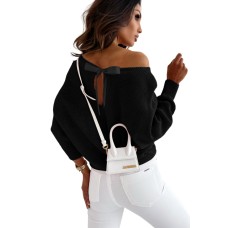 Black Ribbon Bow Knot Dolman Sleeve Sweater