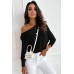 Black Ribbon Bow Knot Dolman Sleeve Sweater