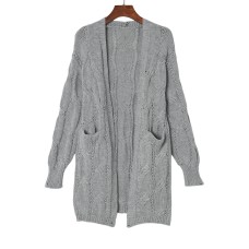 Ribbed Trim Eyelet Cable Knit Cardigan
