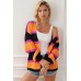 Black Striped Colorblock Drop Shoulder Slouchy Cardigan