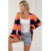 Black Striped Colorblock Drop Shoulder Slouchy Cardigan