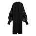 Black Crochet Lace Sleeve Ribbed Knit Cardigan