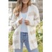 Beige Textured Stripe Pattern Drop Shoulder Duster Cardigan