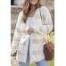 Beige Textured Stripe Pattern Drop Shoulder Duster Cardigan