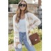 Beige Textured Stripe Pattern Drop Shoulder Duster Cardigan