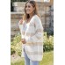 Beige Textured Stripe Pattern Drop Shoulder Duster Cardigan