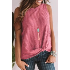 Fiery Red Twist Knot Waffle Knit Tank Top