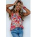 Red Frilled Neck Pleated Boho Floral Tank Top Red Frilled Neck Pleated Boho Floral Tank Top