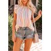 Barrier Striped Flutter Sleeve Frilled Neck Tank Top
