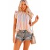 Barrier Striped Flutter Sleeve Frilled Neck Tank Top