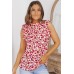 Fiery Red Floral Print Ruffled Mock Neck Sleeveless Top