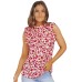 Fiery Red Floral Print Ruffled Mock Neck Sleeveless Top