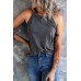 Grey Solid Color Crew Neck Tank Top