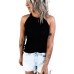 Grey Solid Color Crew Neck Tank Top