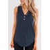 Blue Solid Color Buttons V Neck Ribbed Tank Top Blue Solid Color Buttons V Neck Ribbed Tank Top
