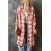 Fiery Red Plaid Print Button Long Shacket
