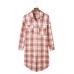 Fiery Red Plaid Print Button Long Shacket