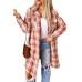 Fiery Red Plaid Print Button Long Shacket