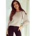 Khaki Buttoned Cuffs Shiny Puff Sleeves Top