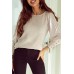 Khaki Buttoned Cuffs Shiny Puff Sleeves Top