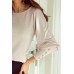 Khaki Buttoned Cuffs Shiny Puff Sleeves Top