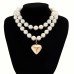 Lacteo Exaggerated Imitation Pearl Beads Necklace for Women  Big Heart Pendant Choker Jewelry On The Neck Collar Party Girls