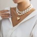 Lacteo Exaggerated Imitation Pearl Beads Necklace for Women  Big Heart Pendant Choker Jewelry On The Neck Collar Party Girls