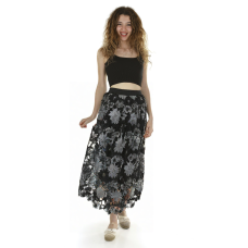 Hollow Embroidery Vintage Long Skirt High Quality Flower Luxury Skirt Large Hem Elegant Party Fairy Style Women Clothes