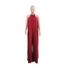 Elegant Holiday Chiffon Jumpsuits Halter Sleeveless High Waist Women Wide Leg Playsuit Open Back Pleated Rompers