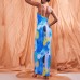 Suspender Sexy Print Dress Sleeveless Slip Backless Sexy V Neck Maxi Dress Women Fashion Elegant Print Suspender Long Skirt